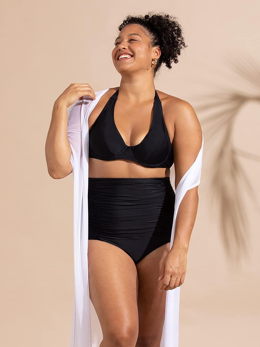 SHAPERMINT Women Ruched High Waisted Bikini Bottom Swimsuit, Tummy Control Full Coverage Swimwear