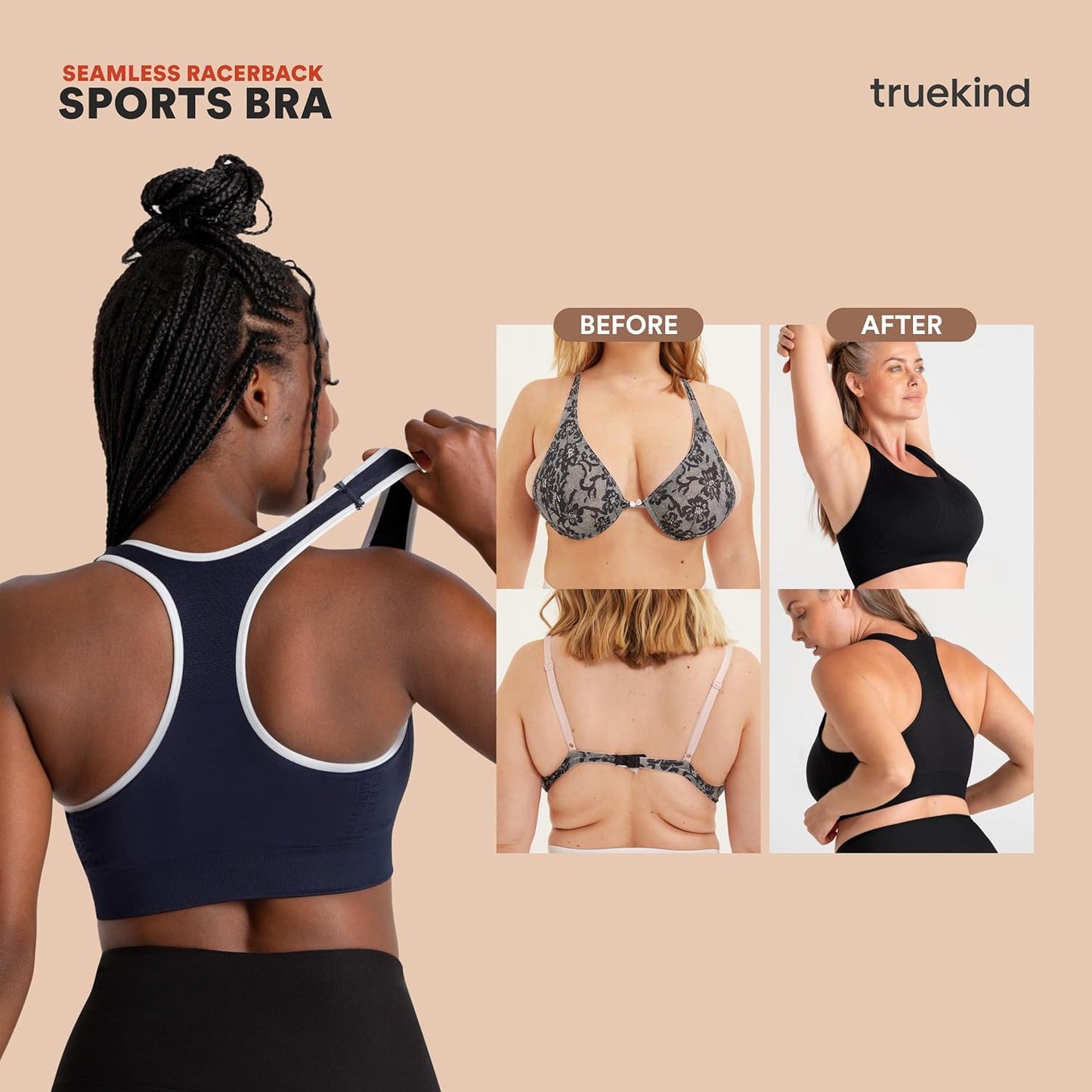 Truekind Racerback Sports Bras for Women, High Support Workout Tops for Women, Workout Bra Plus Size