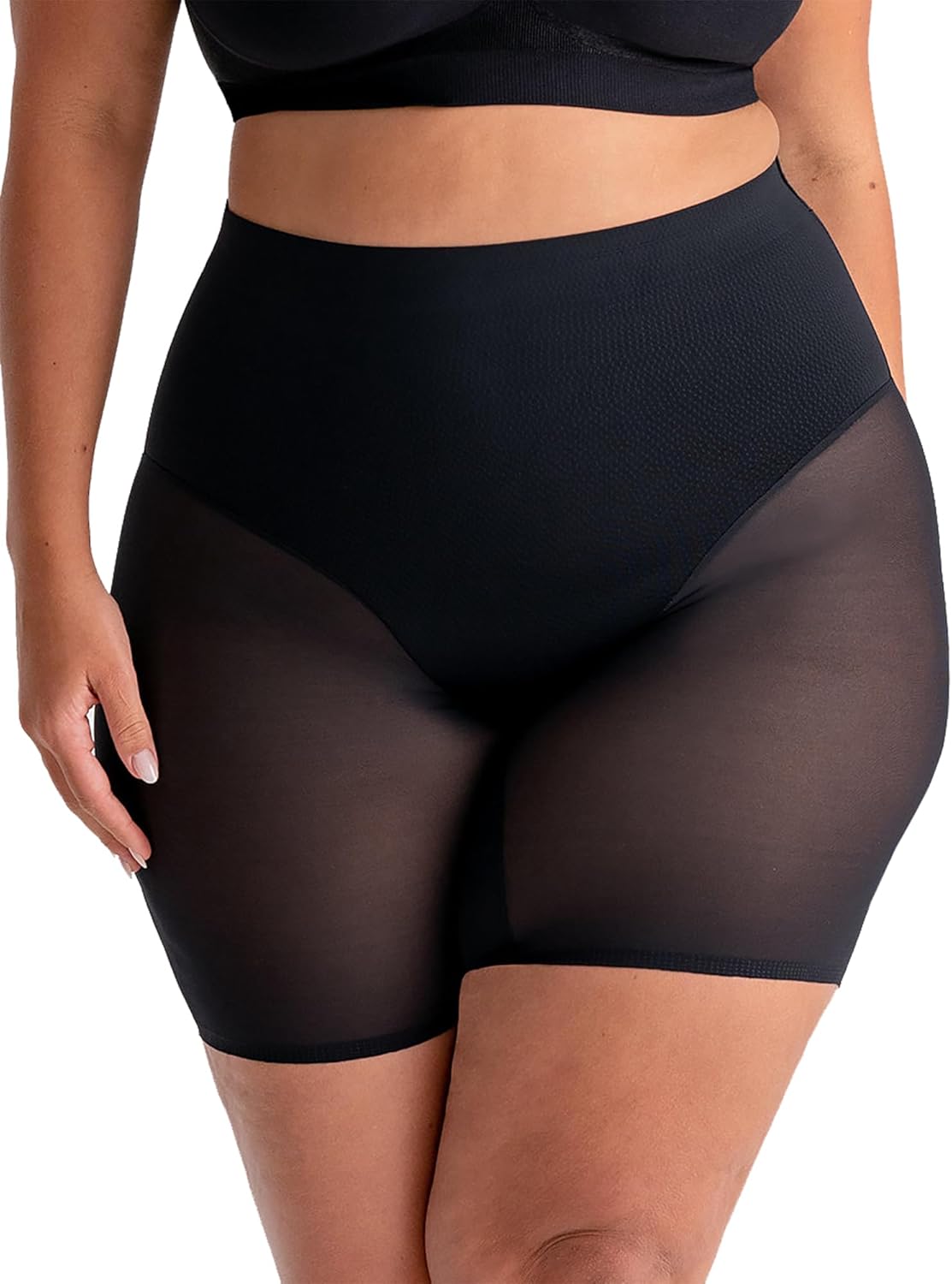 SHAPERMINT Compression Shorts - High Waisted Women Mesh Body Shaper Shorts - Under Dress Shapewear Shorts, No Chub Rub