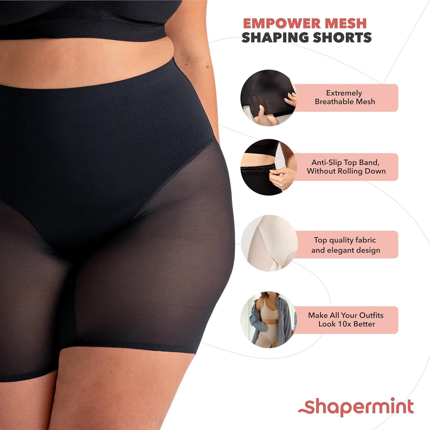 SHAPERMINT Compression Shorts - High Waisted Women Mesh Body Shaper Shorts - Under Dress Shapewear Shorts, No Chub Rub