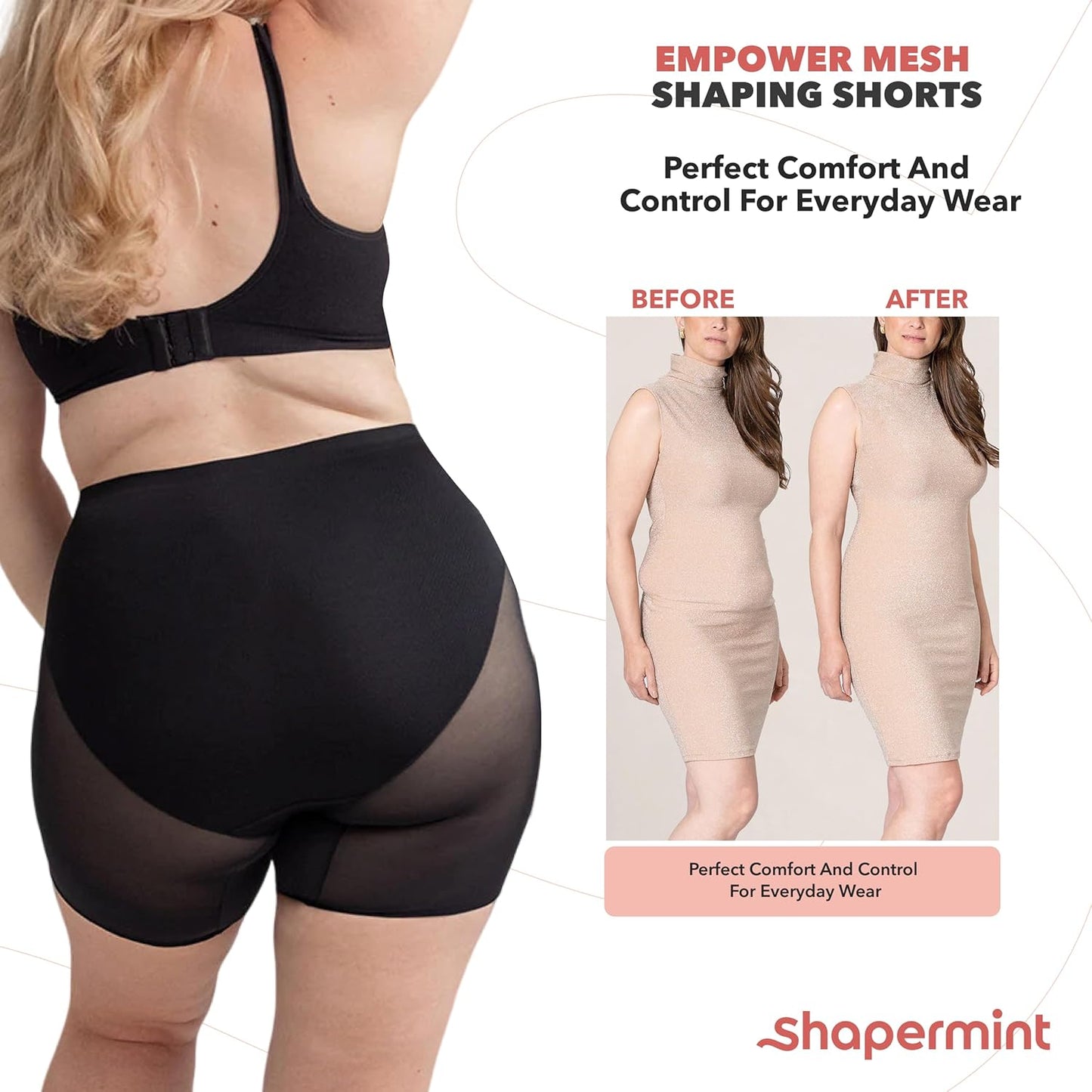 SHAPERMINT Compression Shorts - High Waisted Women Mesh Body Shaper Shorts - Under Dress Shapewear Shorts, No Chub Rub